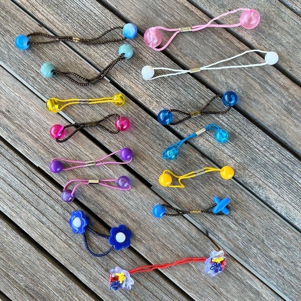 Vintage Twin Knocker Hair Ties Multicolor Multi-Size 14-Piece Set Fair Conditon